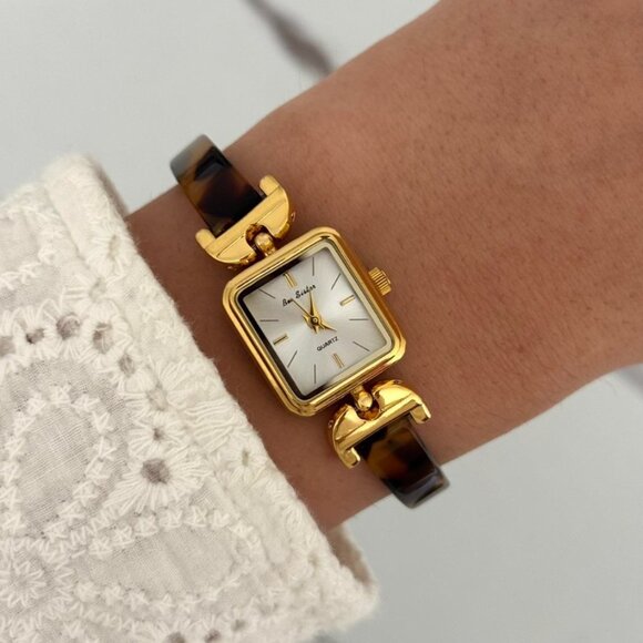 Sku‎ 0457 cute gold mini watch bracelet with brown Inserts with marble pattern main image 7